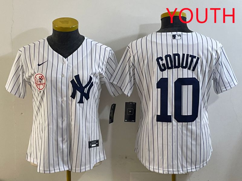 Youth New York Yankees 10 Goduti White Stripe 2025 Nike MLB Jersey style 2